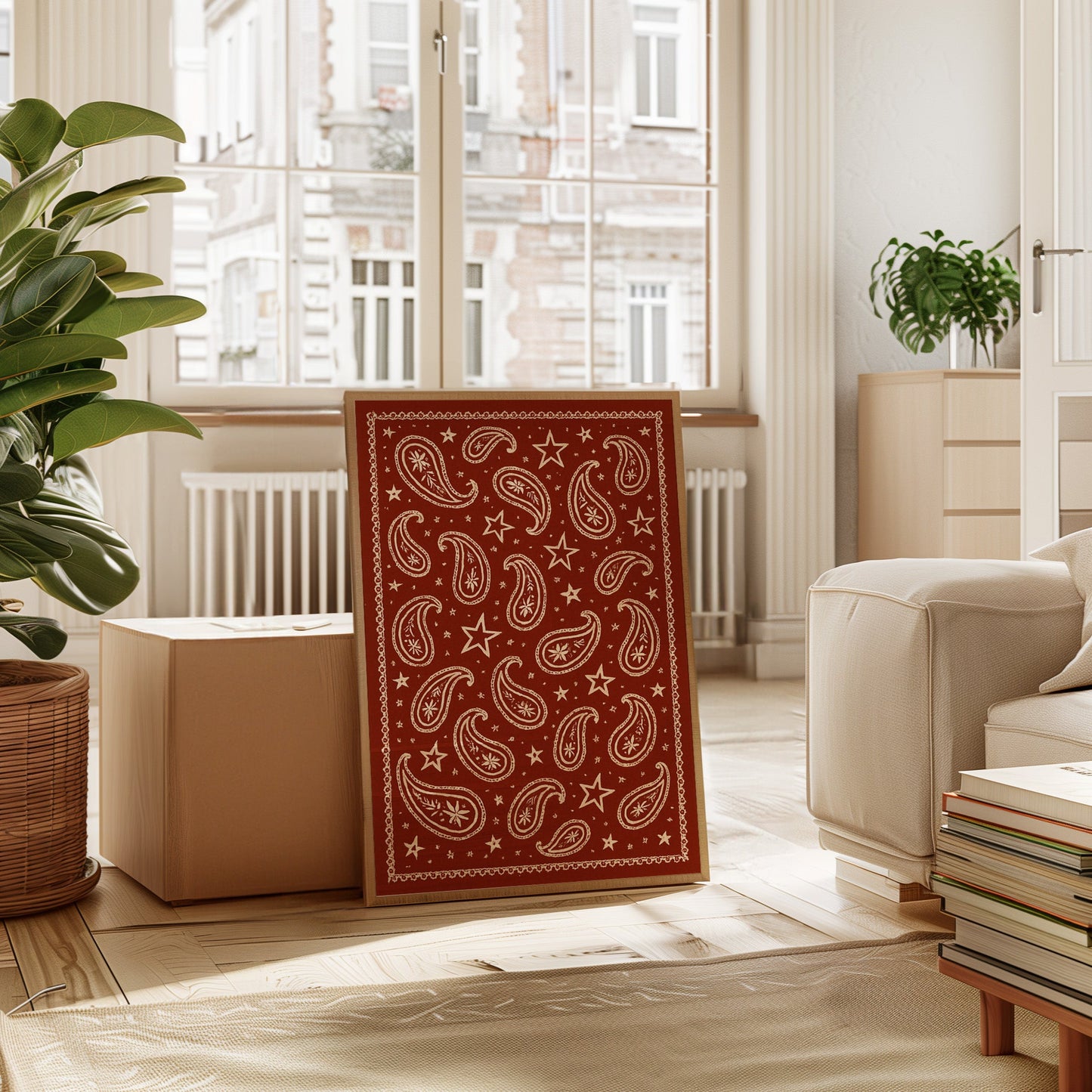 Vintage rotes Bandana mit Sternen und Paisley-Muster