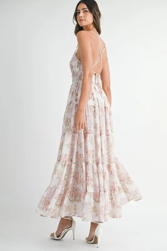 Floral Print Tiered Cami Maxi Summer Dress – Floral Maxi Dress, Tiered Maxi Dress, Cami Maxi Dress, Breezy Summer Dress, Bohemian Maxi Dress