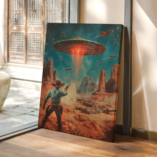 Cowboy vs. OVNI – Art mural western de science-fiction