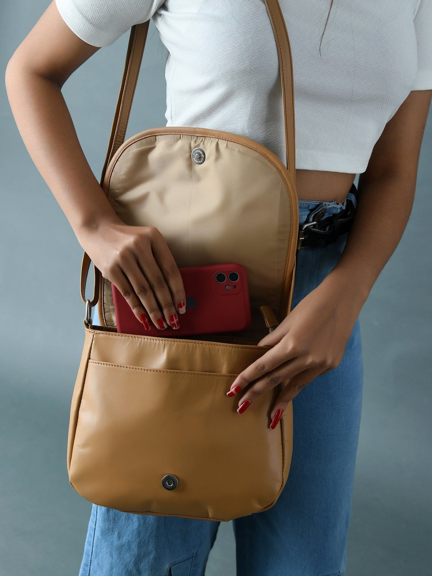 The Croco Satchel- Beige