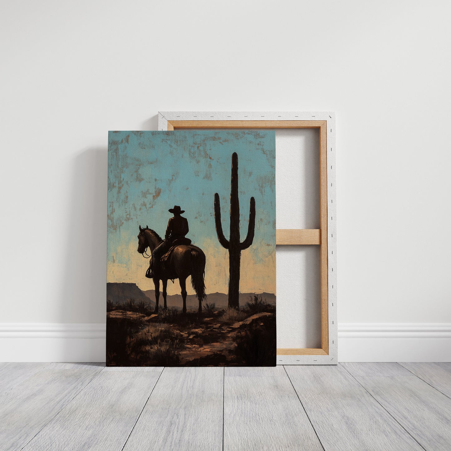 Cavalier et Saguaro au crépuscule