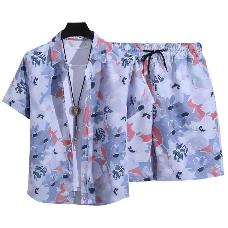 Floral Shirt Set Short Sleeves Retro All-over Floral Print Trendy