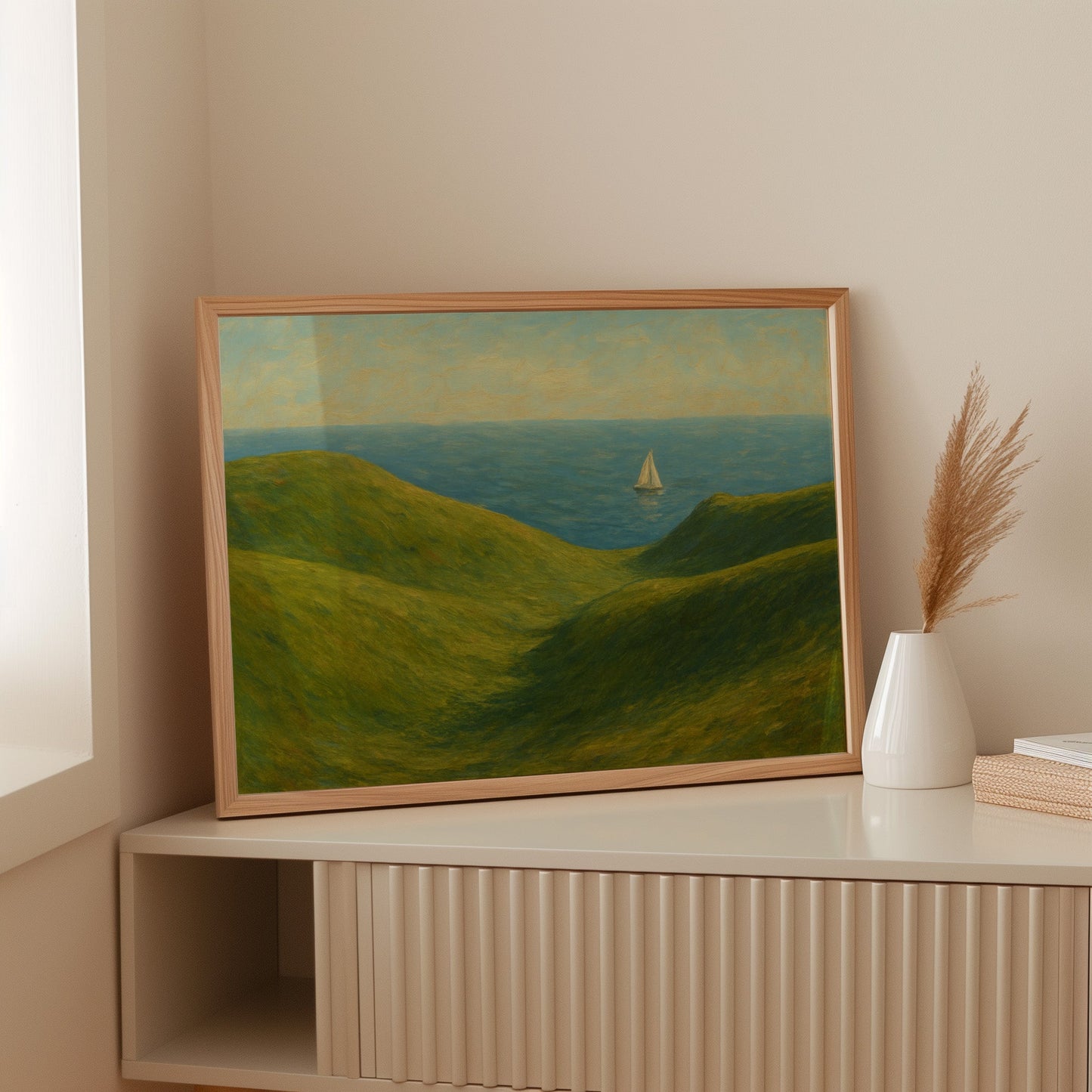Sailboat Beyond the Green Hills