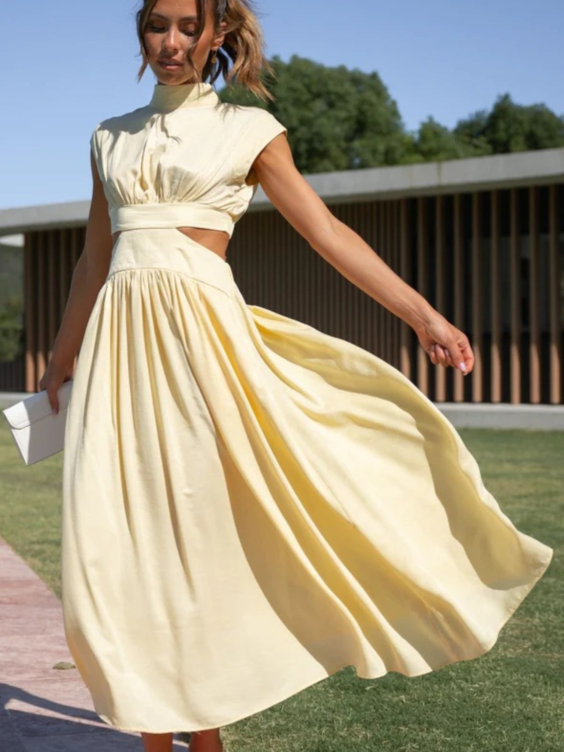 Modern Cutout Mock Neck Sleeveless Ruched Dress Elegant Dress For Women