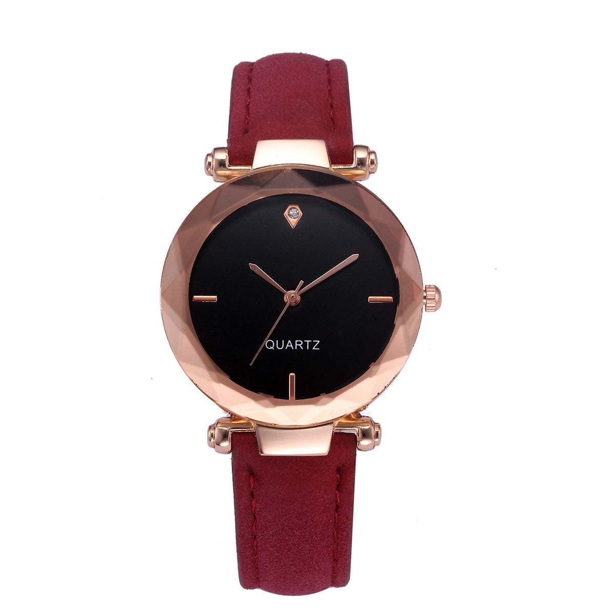 Fashionable Couples Waterdrop-Cut Diamond Frosted Leather Strap Quartz Rhombus Watch For Women