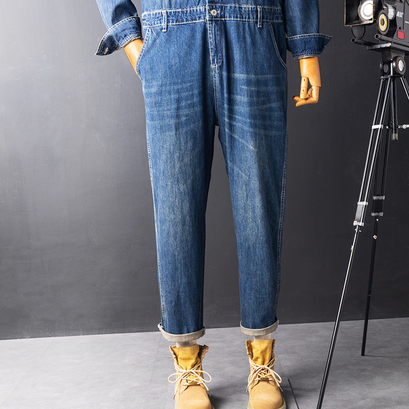 Retro Denim Casual Jumpsuit Set For Men