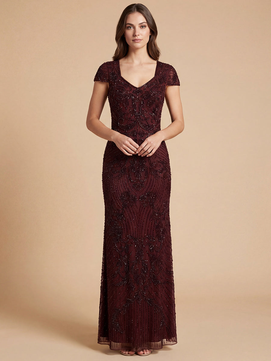 lara 28863 - Beaded Cap Sleeve Gown