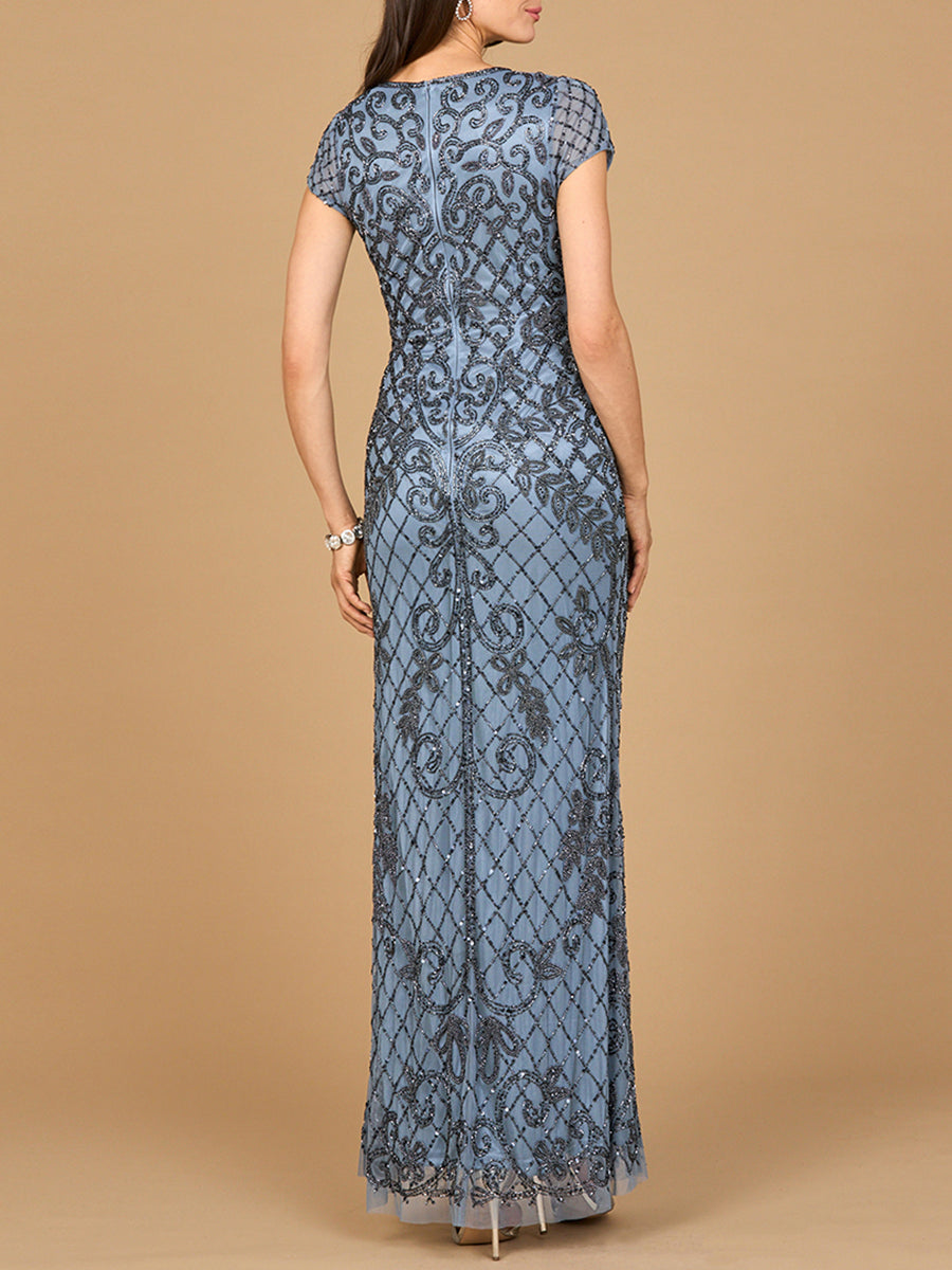 Meerjungfrauenkleid mit Perlen und kurzen Ärmeln
