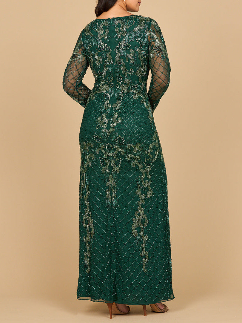 Lara 28877- Langärmeliges Abendkleid mit Kontrastperlen