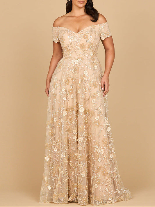 Off-Shoulder A-Linien-Abendkleid mit Blumenmuster | 28882