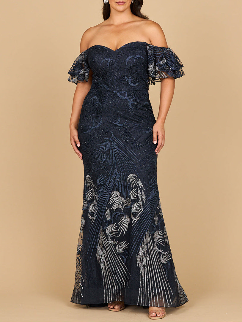 Off-Shoulder Meerjungfrau Spitzenkleid | Lara 28884