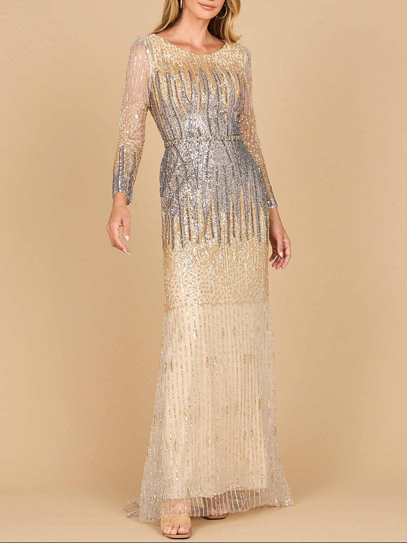 Robe sirène à manches longues perlées