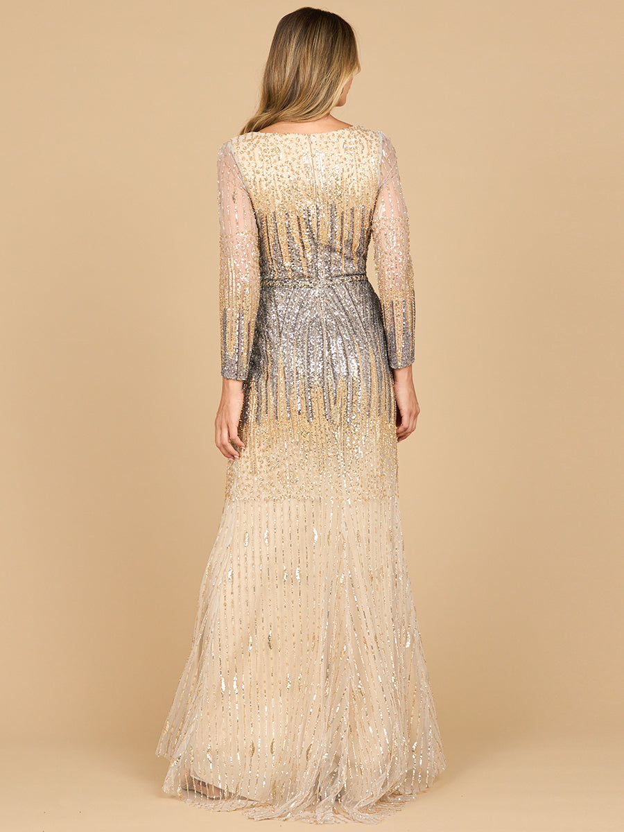 Robe sirène à manches longues perlées
