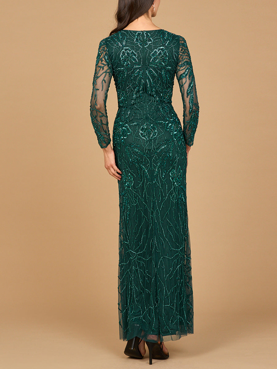 Hochgeschlossenes, langärmeliges, perlenbesetztes Kleid | 28889