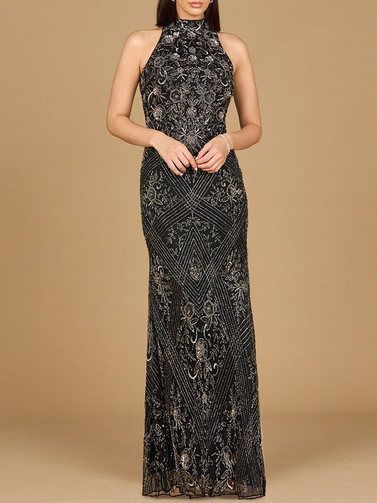 Neckholderkleid mit Perlenstickerei