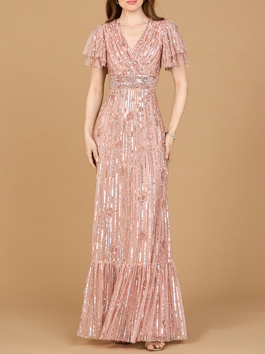 Elegantes perlenbesetztes Kleid mit flatternden Ärmeln