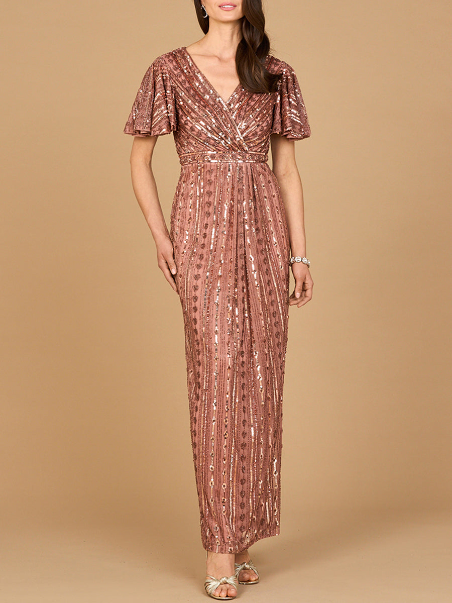 Komplett perlenbesetztes Kleid mit Flügelärmeln