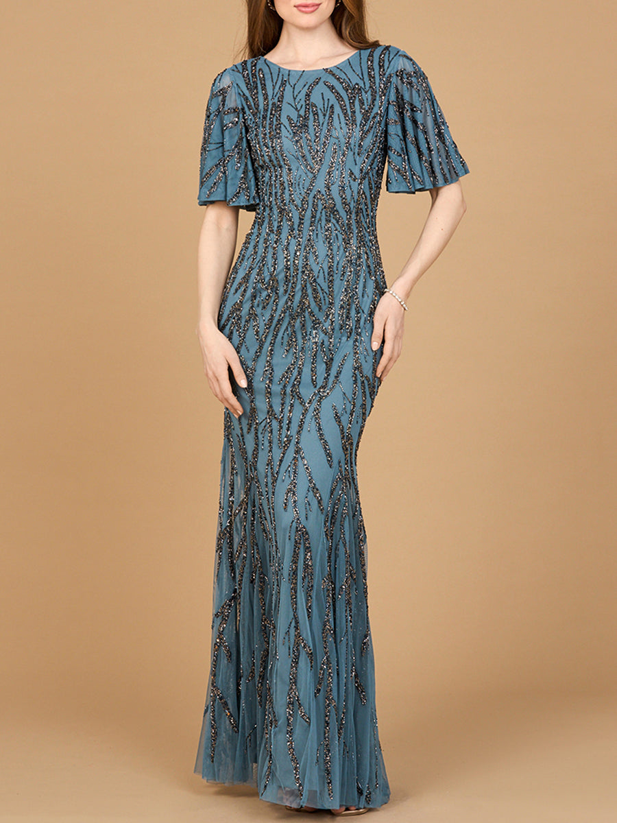 Perlenkleid mit bauschigen Ärmeln