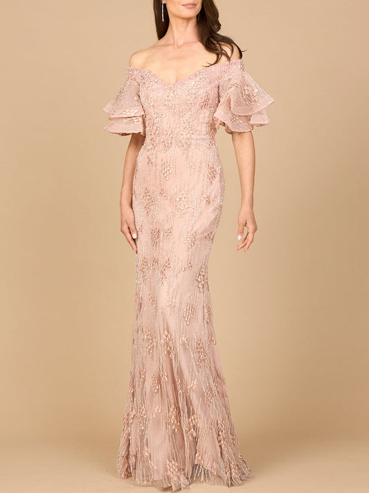 Off-Shoulder Meerjungfrauenkleid mit gestuften Ärmeln