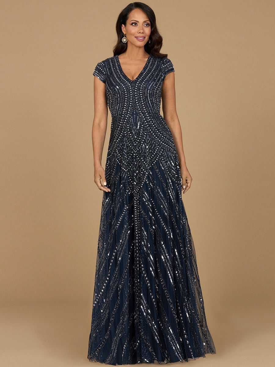 Cap Sleeve Beaded A-Line Gown