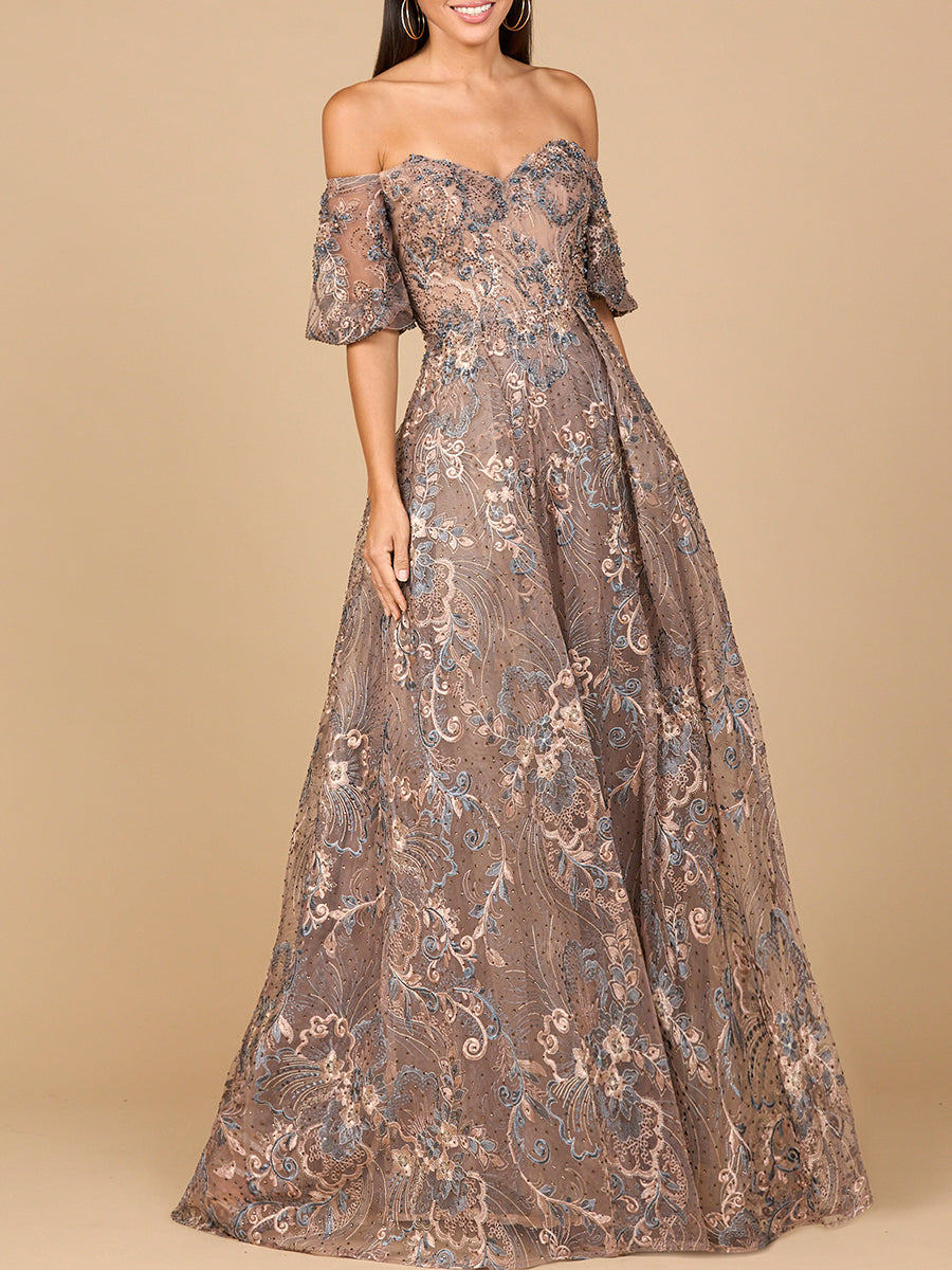 Off-Shoulder-Ballkleid aus Spitze