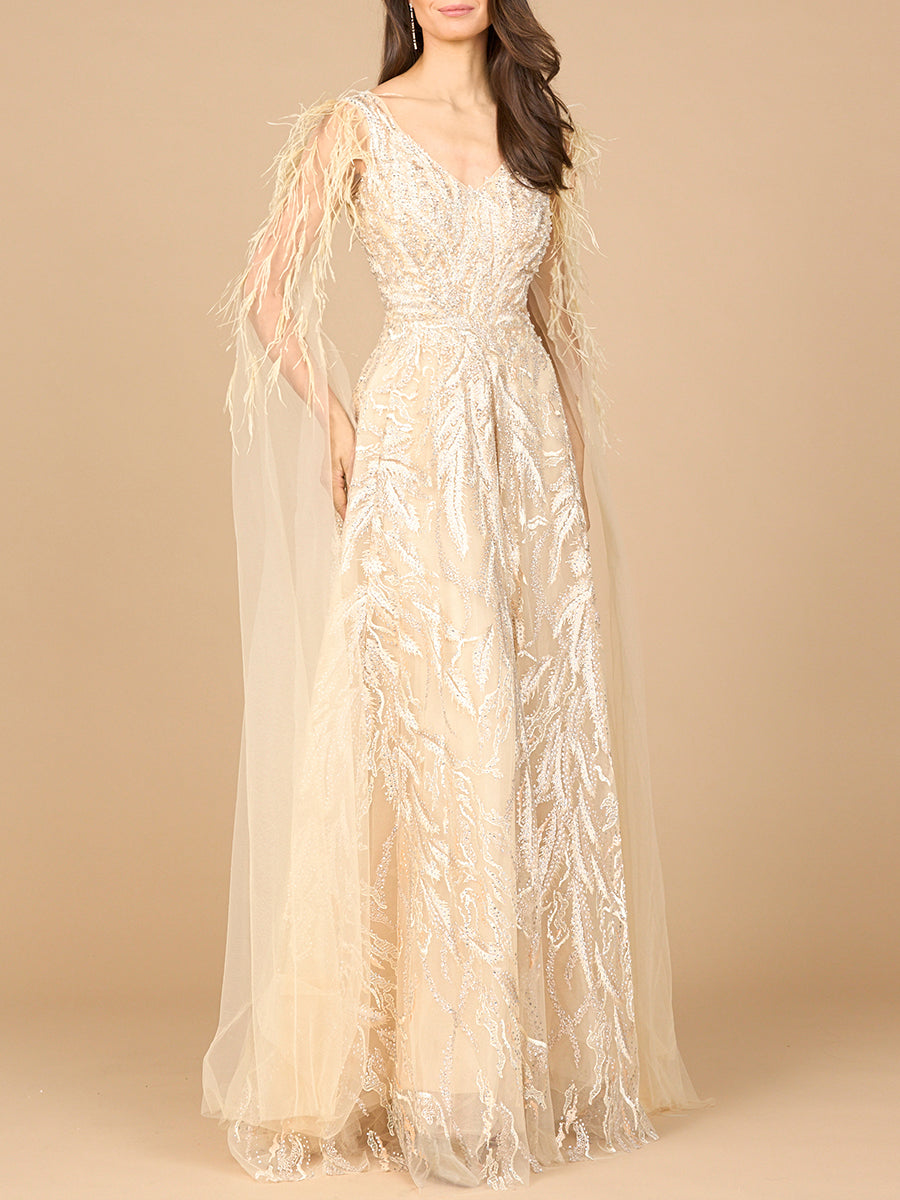 V-Ausschnitt Spitzenkleid mit Cape-Ärmeln