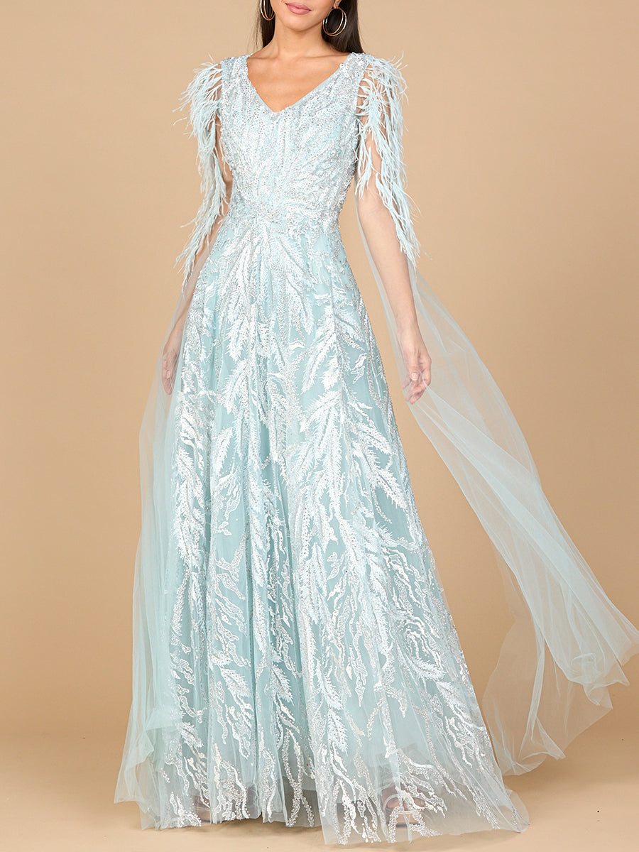 V-Ausschnitt Spitzenkleid mit Cape-Ärmeln