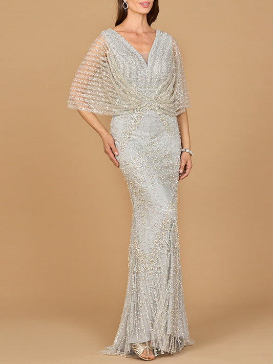 Meerjungfrauenkleid mit Cape-Ärmeln