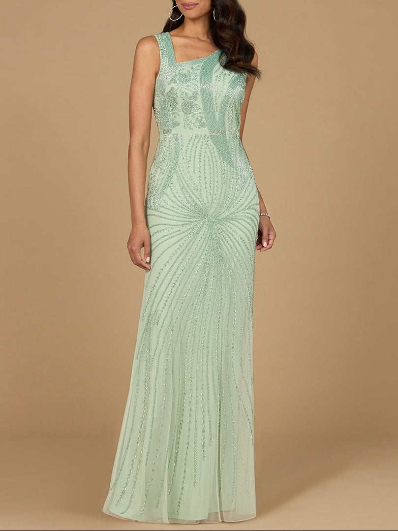 Asymmetrisches, perlenverziertes Ballkleid