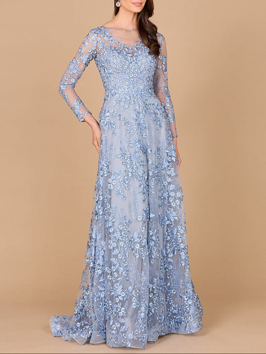 Kleid mit Illusionsausschnitt und langen Ärmeln