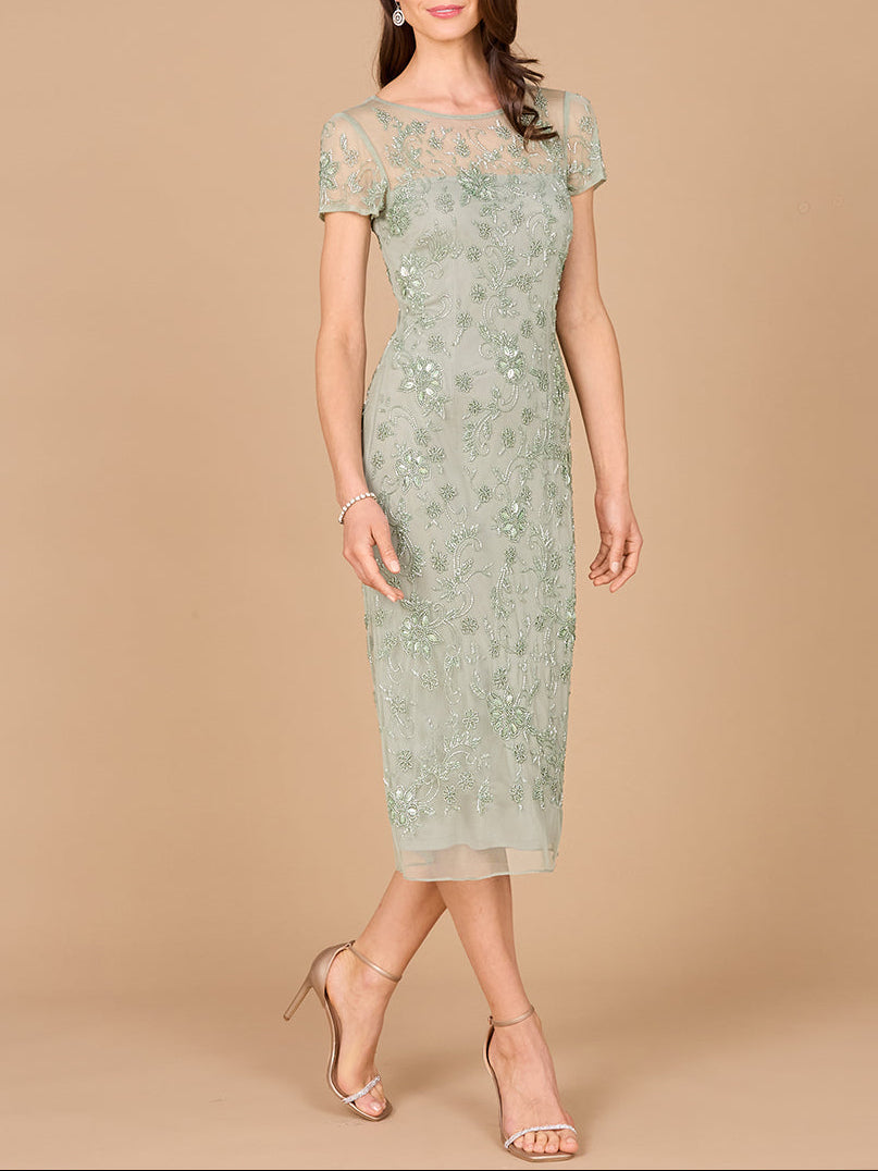 Perlenbesetztes Midikleid mit Flügelärmeln