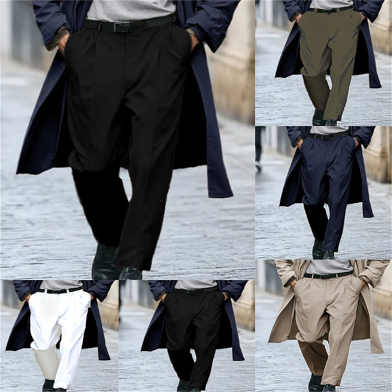 Mens Business Formal Solid-Color New-Style Outdoor Street-Style Straight-Leg Suit Trousers