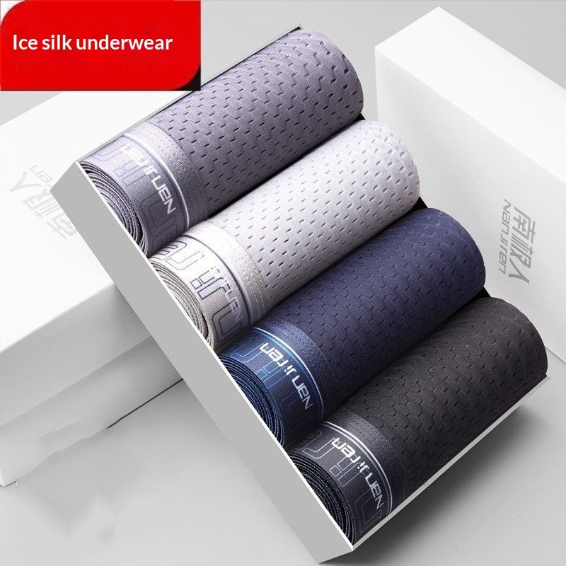 Ice Silk Mesh Summer Youth Sports Comfortable Breathable Boxer Briefs For Men