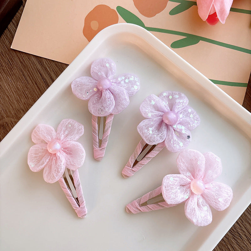 Sweet Snow Yarn Flower Children's Barrettes