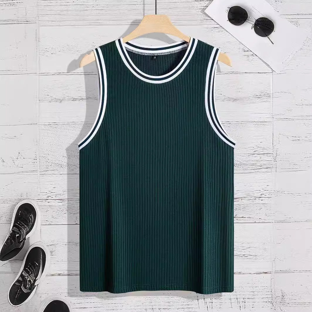 Knitted Vertical Stripes Fitness Sports Slim-fitting Vest