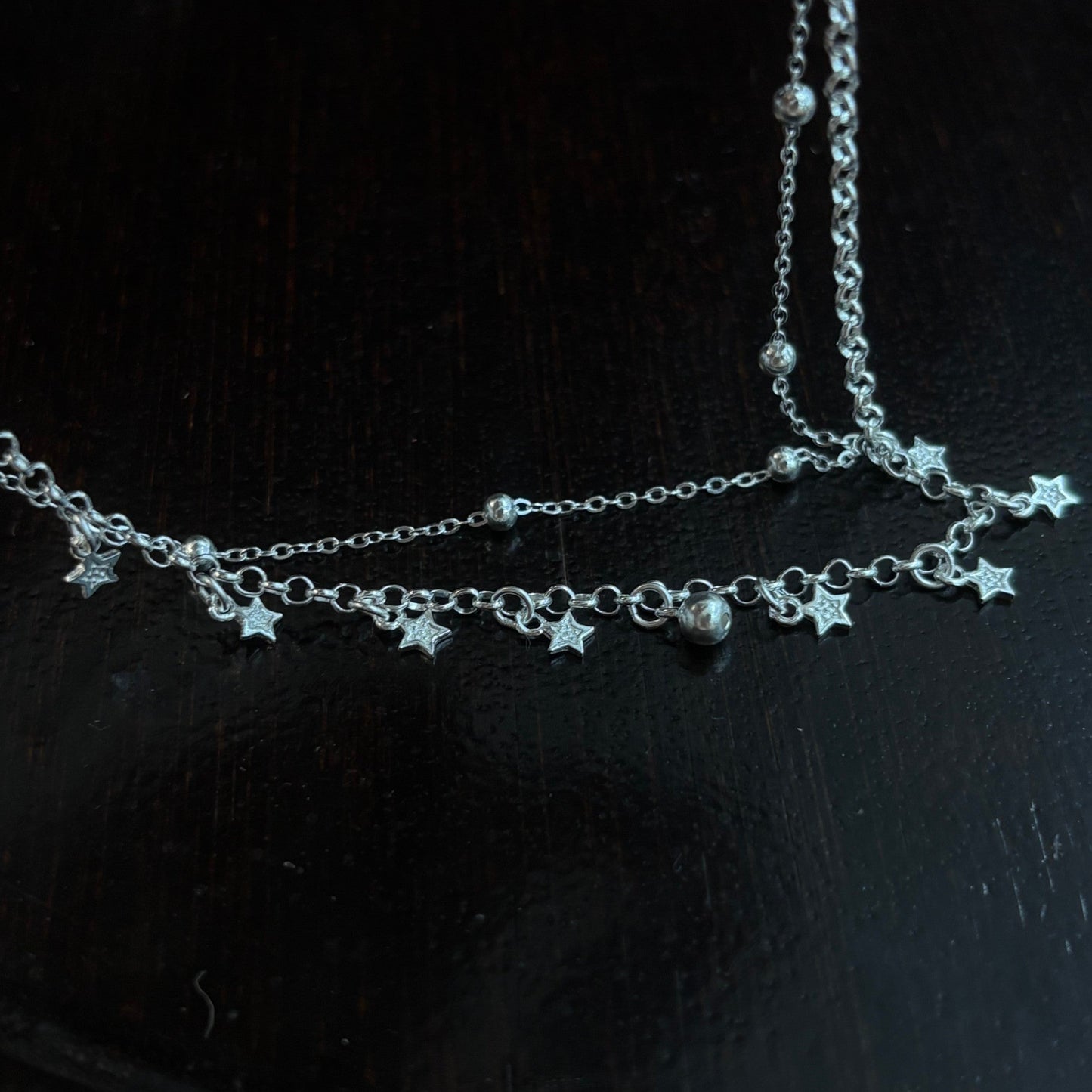 1pc 999 Sterling Silver Double-Layer Star & Bead Anklet, Delicate Luxurious Style, Perfect For Daily Wear & Valentine's Gifts