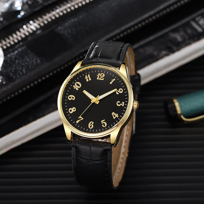 Quartz Mens Business-style Alloy Luminous Luxury Wristwatch With A Leather-band Feel