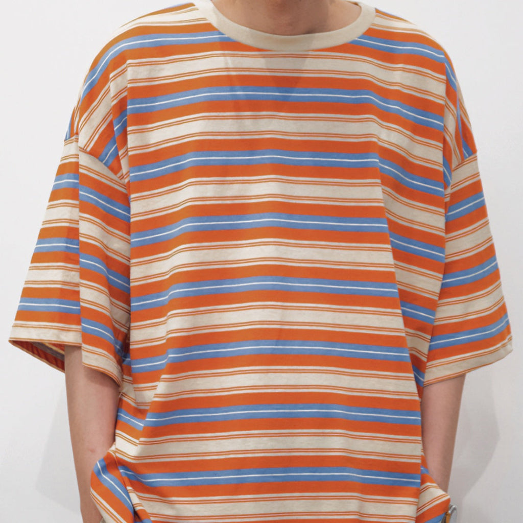 Loose-fitting Candy-colored Pinstripe Short-sleeve T-shirt