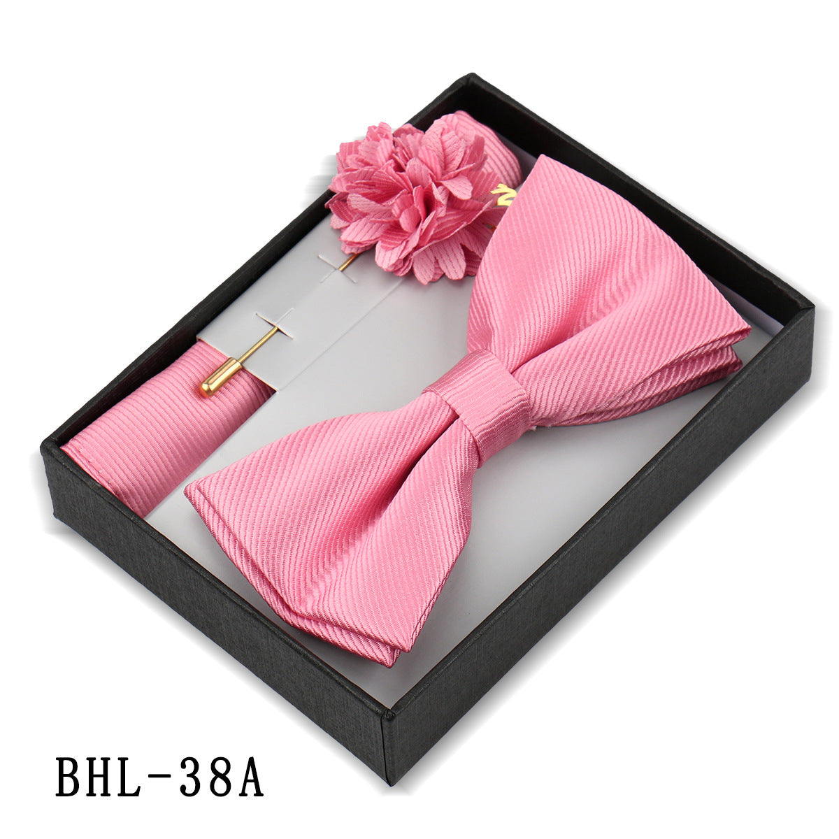 Mens Bow Tie, Pocket Square, And Brooch Gift Set