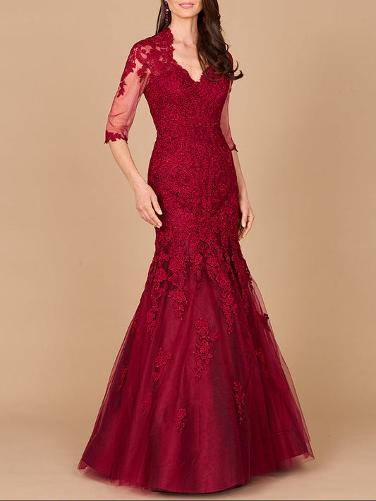 Langärmeliges Meerjungfrauen-Spitzenkleid