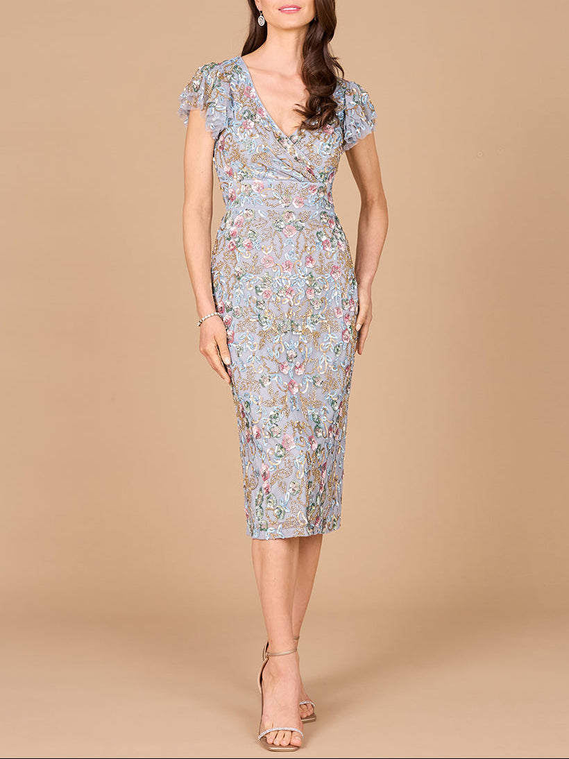 Robe midi fleurie perlée