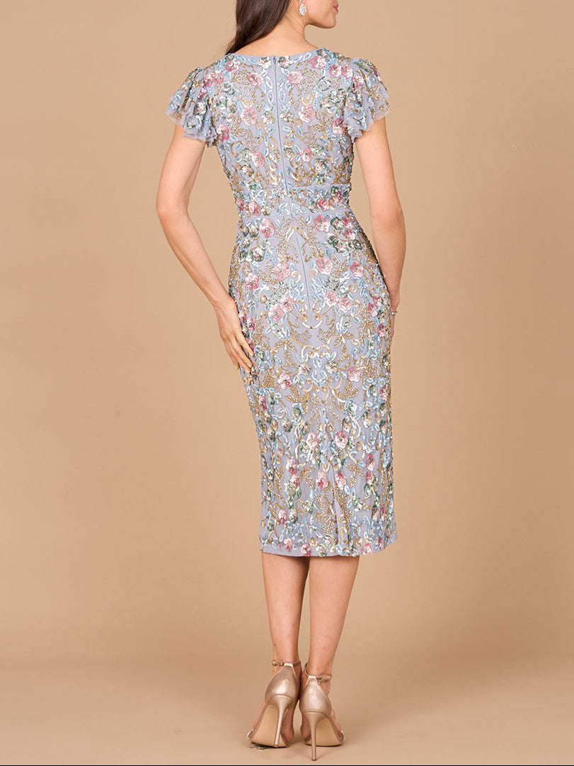 Robe midi fleurie perlée