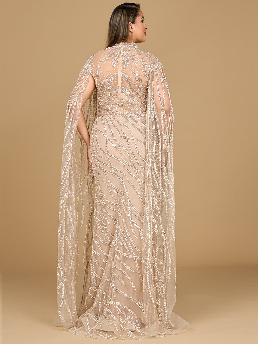 Hochgeschlossenes Abendkleid mit langen Cape-Ärmeln