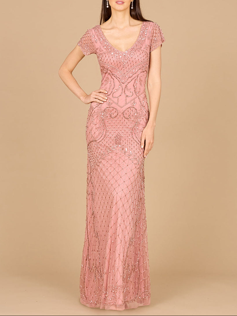 Perlenbesetztes Cape-Ärmel-Kleid mit V-Ausschnitt – OUTLET