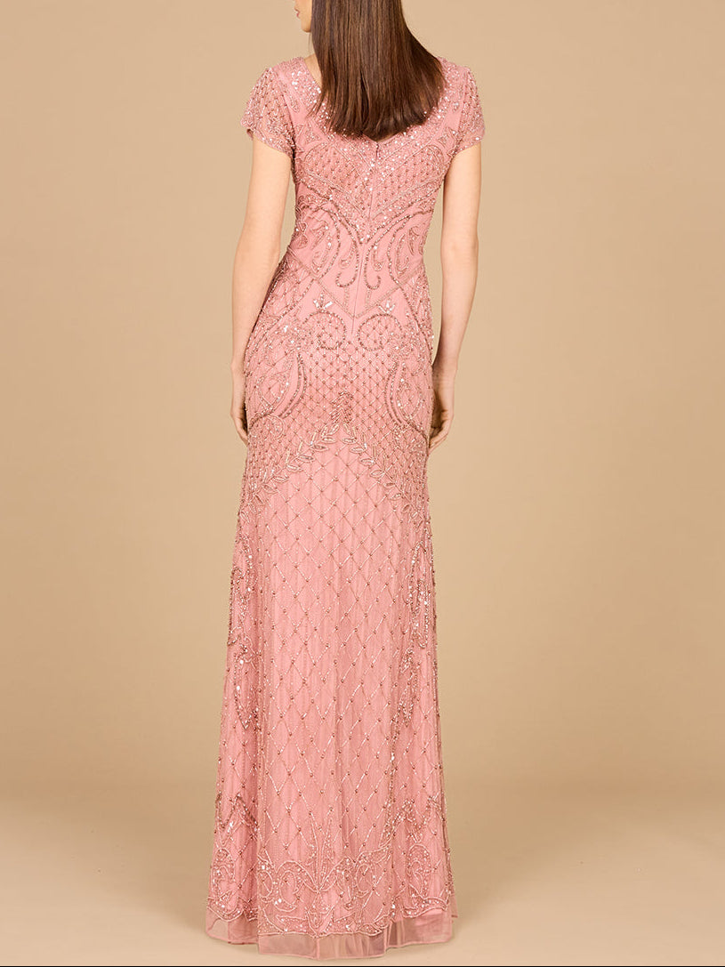 Perlenbesetztes Cape-Ärmel-Kleid mit V-Ausschnitt – OUTLET
