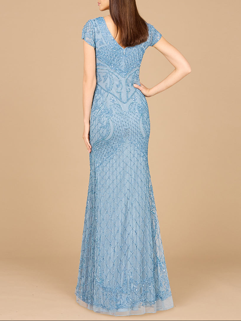 Perlenbesetztes Cape-Ärmel-Kleid mit V-Ausschnitt – OUTLET