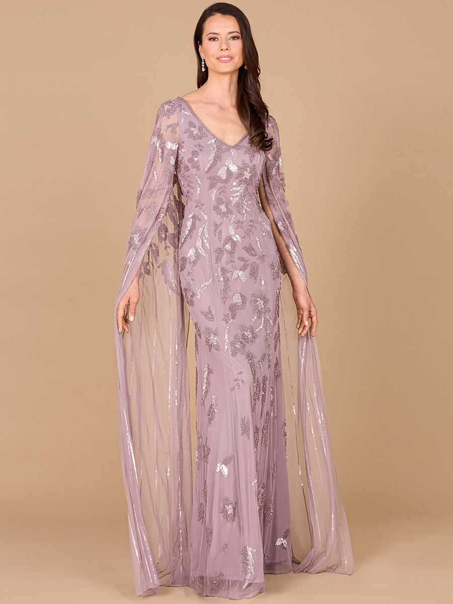 Robe fourreau perlée avec longue cape