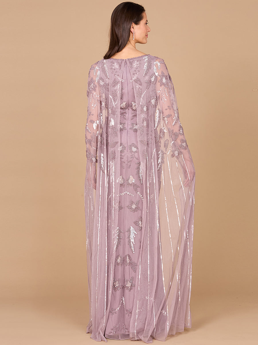 Robe fourreau perlée avec longue cape