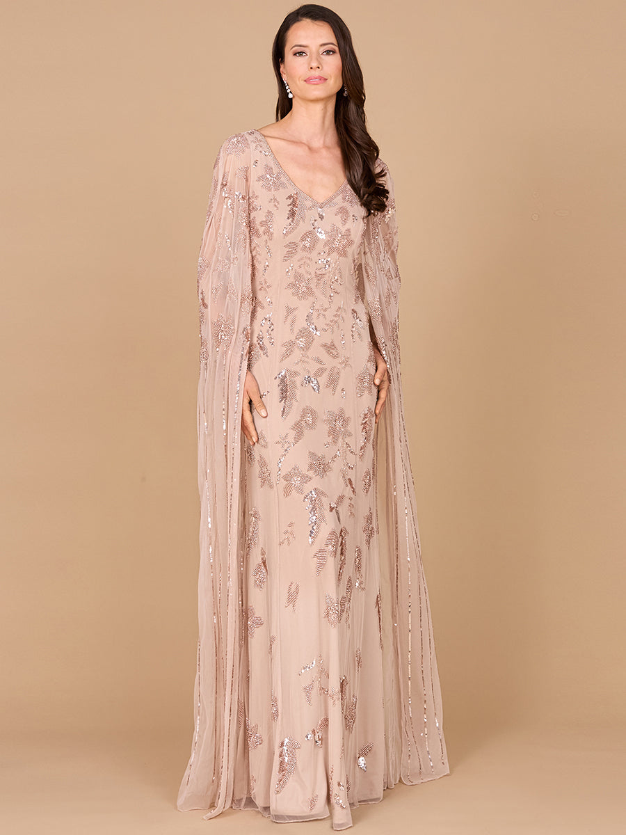 Robe fourreau perlée avec longue cape
