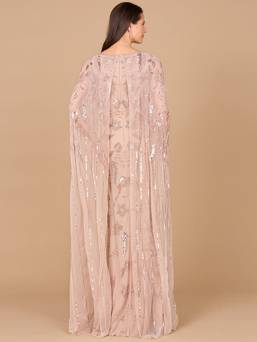 Robe fourreau perlée avec longue cape